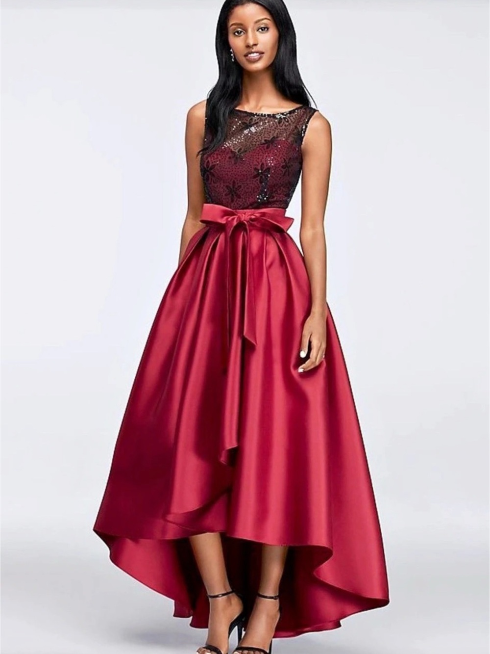 Ignite Evenings High-Low Floral Dress in Red & Black Size 14 Like New